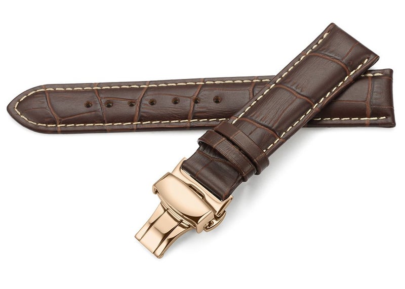iStrap Leather Watch Band -Alligator Grain Embossed Pattern Calfskin Replacement Strap-Stainless Steel Deployment Buckle with Push Buttons-Bracelet for Men Women-18mm 19mm 20mm 21mm 22mm 24mm - Image 3